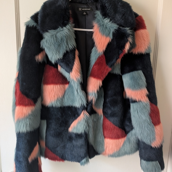 INC International Concepts Multi-Color Faux Fur Colorblock Jacket - Picture 2 of 4